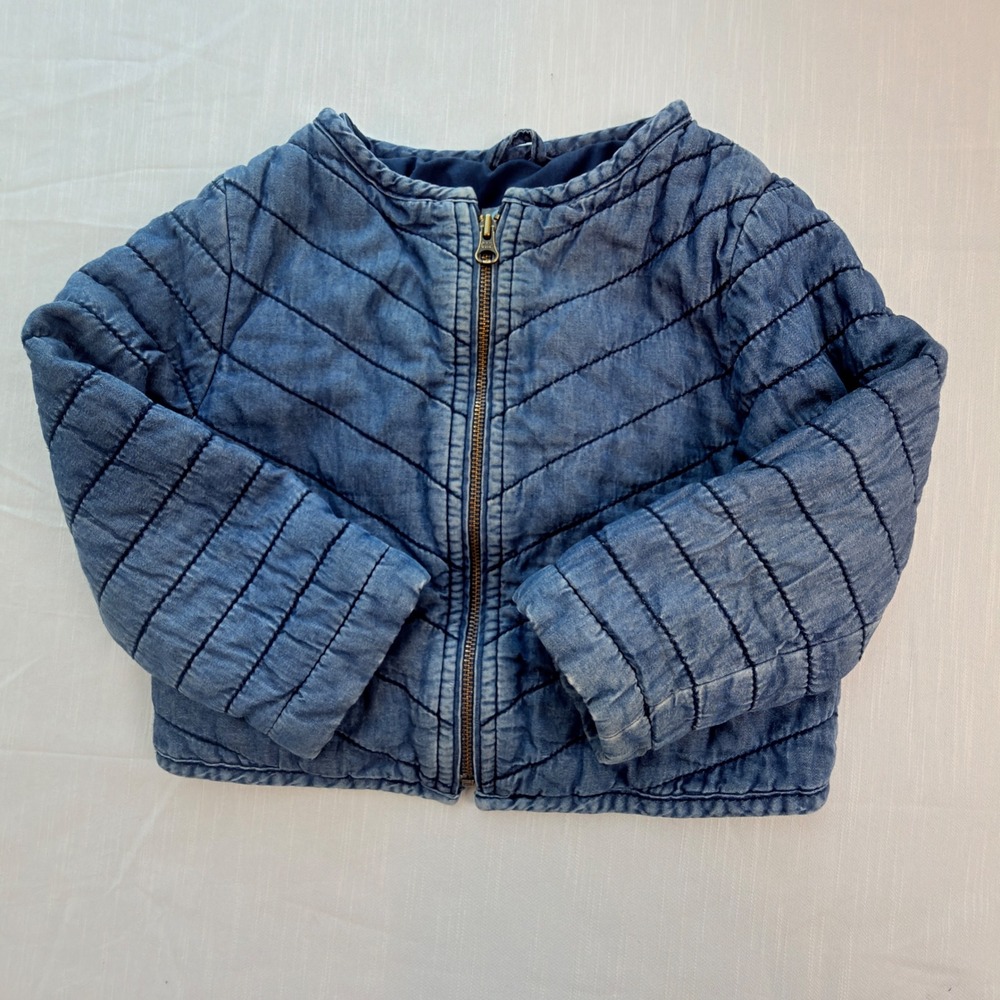 Baby Gap Quilted Denim Jacket Kids 2T Blue Excellent Chevron Puffer Zip Up